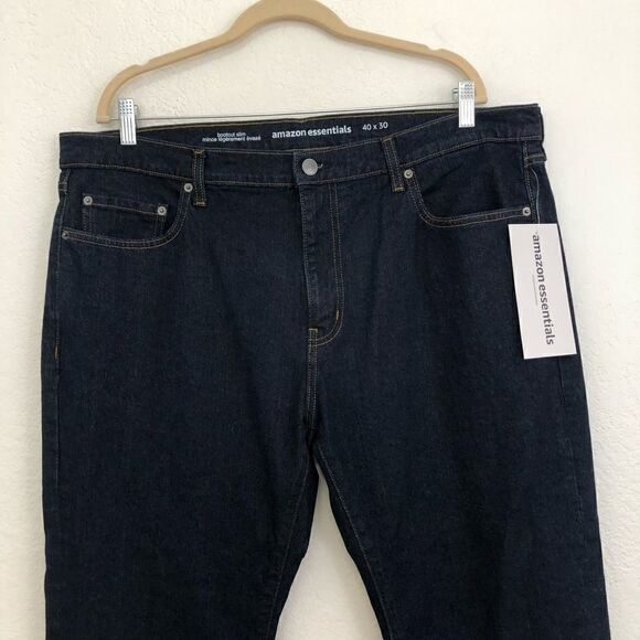 NWT Amazon Essentials Men’s Slim Fit Bootcut Blue Dark Wash Jeans Size 40x30 - Picture 4 of 10